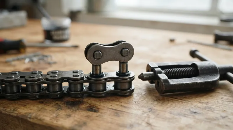 Illustration: A dedicated riveting tool is required to compress the quad-lobe seals to the correct width and flare the master link pins.