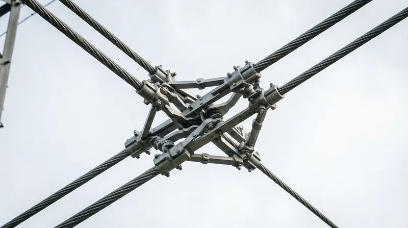 Illustration: Spacer dampers maintain the geometric array of the sub-conductors while absorbing wind-induced vibrations.