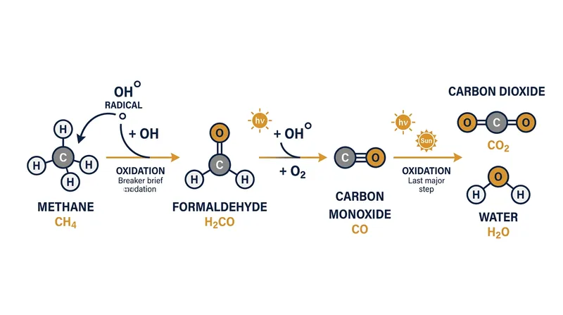 Hydroxyl radicals initiate a sequence of oxidation reactions that dismantle methane molecules within roughly 12 years.