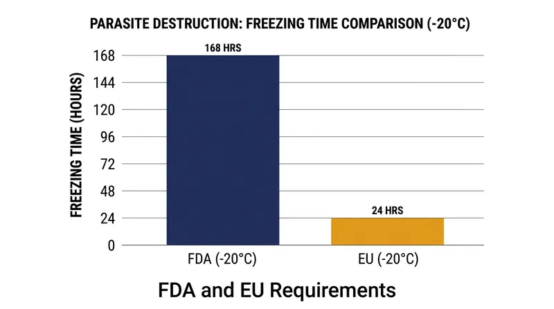While the FDA requires seven days at -20°C, European regulators mandate only 24 hours at the same temperature.