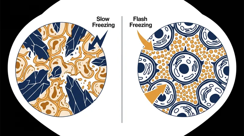 Flash freezing prevents the formation of large ice crystals, preserving the delicate texture of the fish.