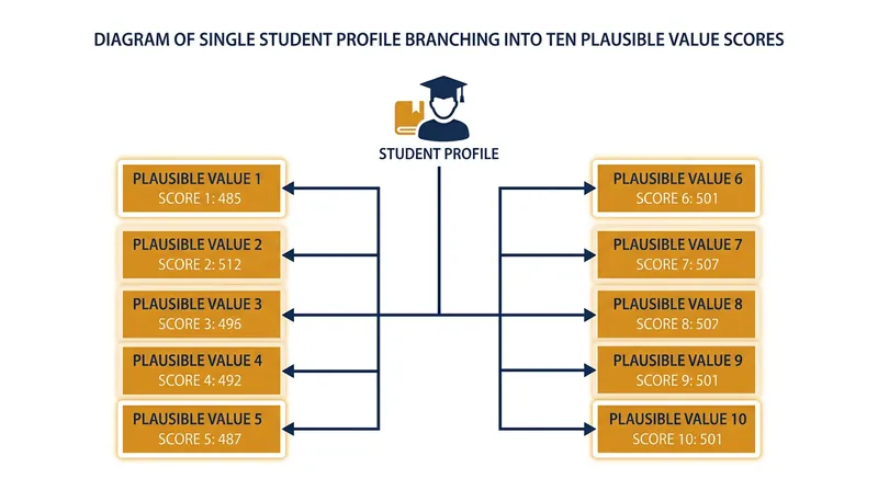 Instead of a single grade, the model generates ten plausible values representing the statistical spread of a student's likely ability.