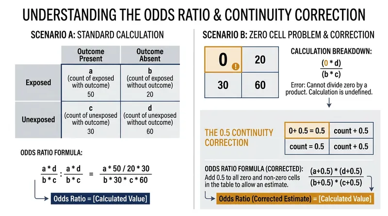 The zero-cell problem: A single zero in a contingency table renders the odds ratio mathematically undefined.