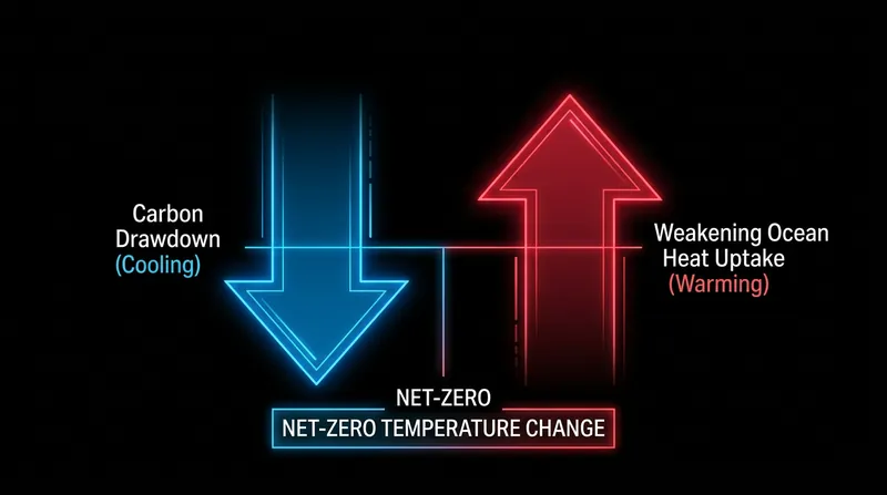 How the cooling effect of carbon drawdown cancels out the warming effect of declining ocean heat uptake.