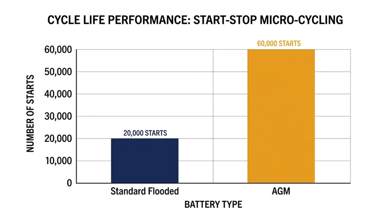 AGM batteries survive three times as many engine starts as conventional flooded designs.