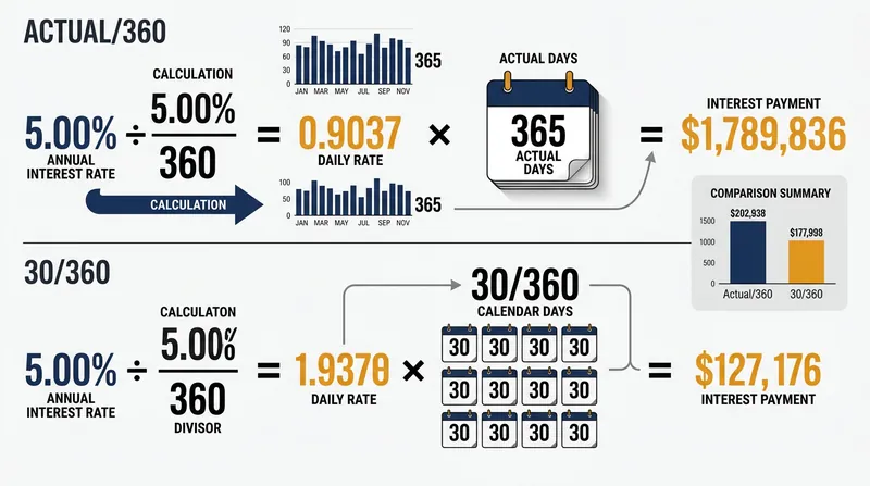 By dividing the annual rate by 360 but multiplying by 365, the Actual/360 method mathematically engineers a higher effective yield.