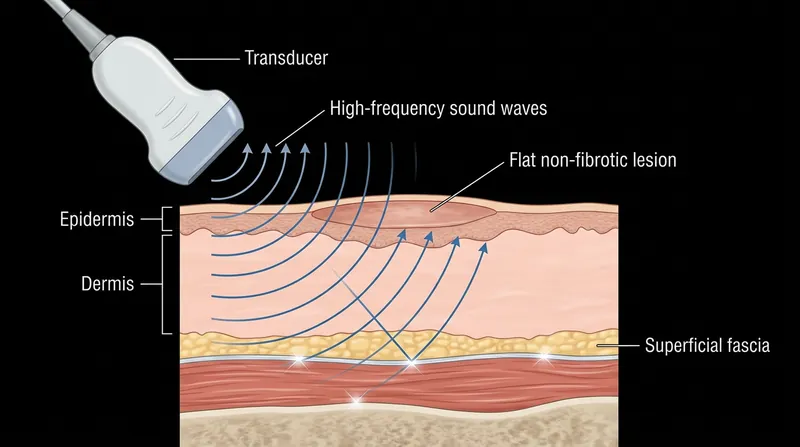 Because superficial lesions lack fibrotic density, they do not alter acoustic impedance enough to reflect an echo back to the ultrasound probe.