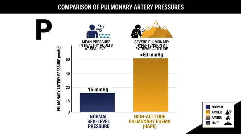Pulmonary artery systolic pressures in HAPE routinely exceed four times the normal sea-level baseline.