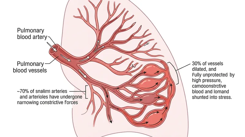 Uneven constriction forces the entire cardiac output through a fraction of the available capillaries, creating a massive pressure bottleneck.