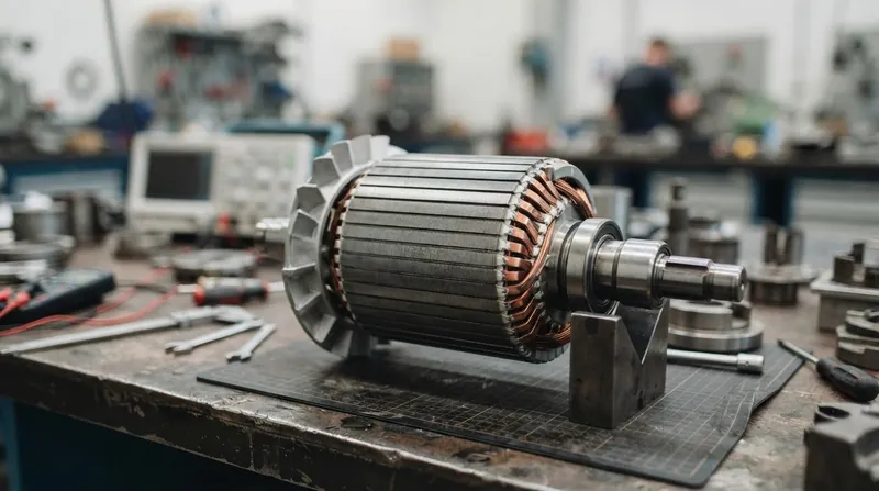 Illustration: An induction rotor relies entirely on copper or aluminum bars to generate a magnetic field, containing no permanent magnets.