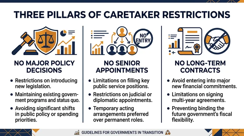 The three primary restrictions placed on an outgoing government.