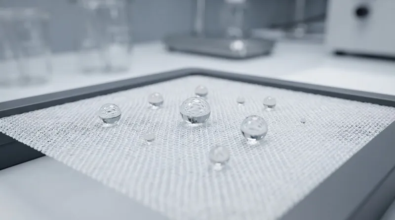 Illustration: Oleophobic surface treatments force low-surface-tension liquids like sweat and oils to bead up, preventing clogged pores.