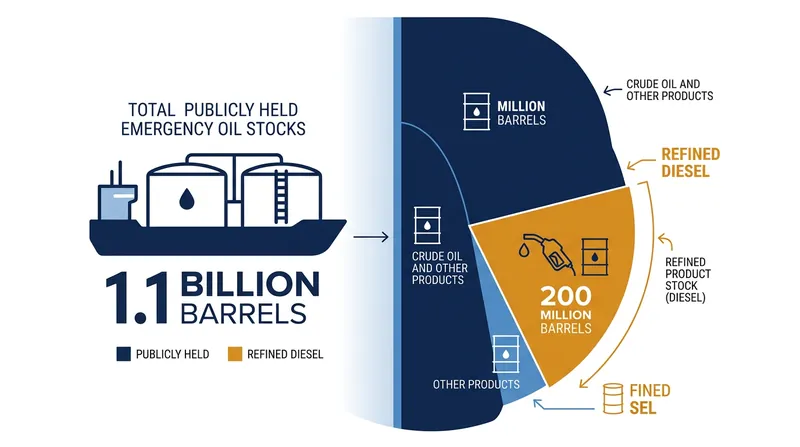 IEA member nations currently hold over 200 million barrels of refined diesel in public emergency stocks.
