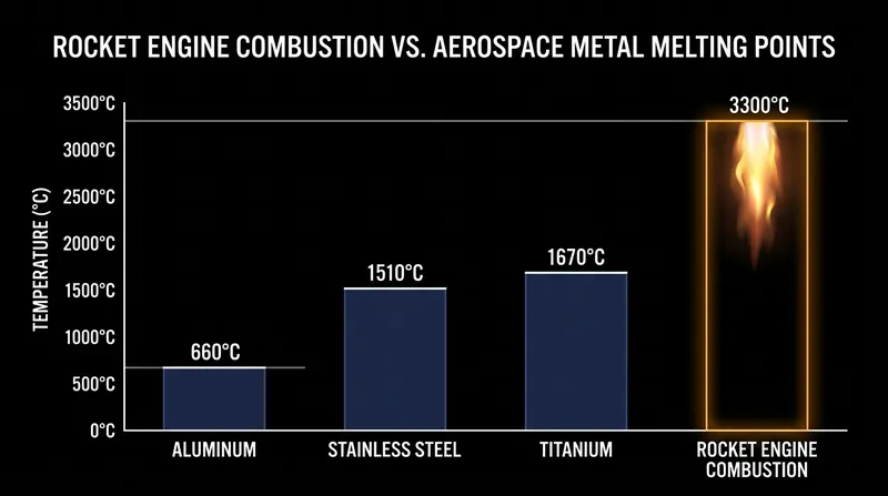 Combustion temperatures far exceed the melting points of standard aerospace metals.