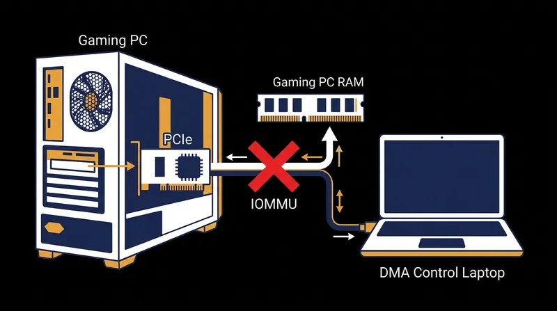 IOMMU acts as a hardware firewall, preventing unauthorized PCIe devices from reading game memory.