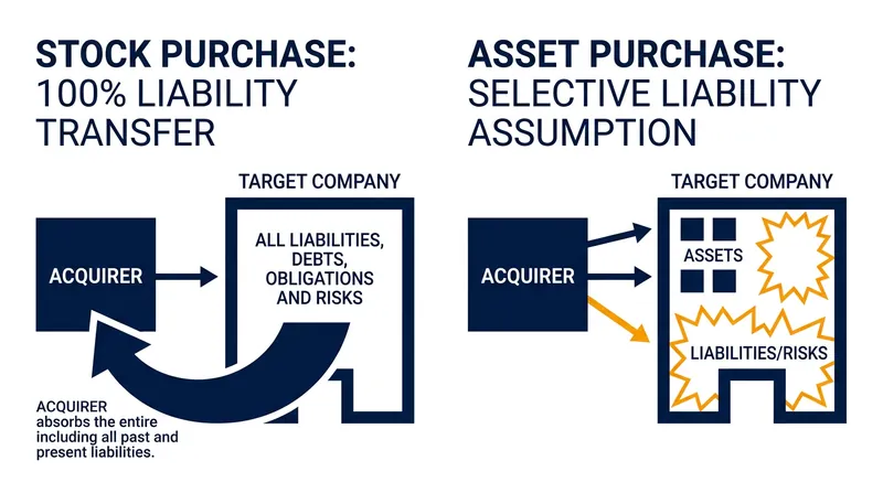 Unlike stock purchases, asset purchases leave unassumed liabilities with the selling entity.