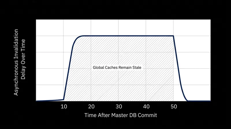 Asynchronous invalidations create a brief window where distant caches serve outdated information.