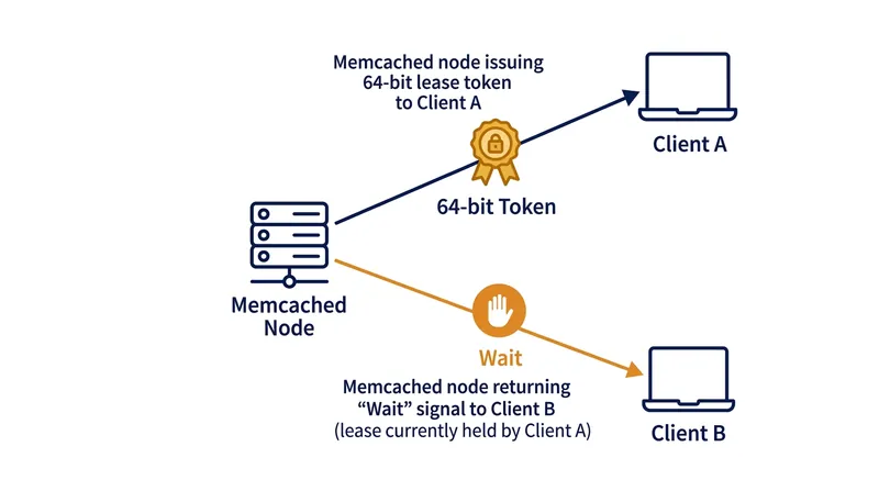 Memcached issues a 64-bit lease to the first client, rate-limiting all subsequent requests for the same key.