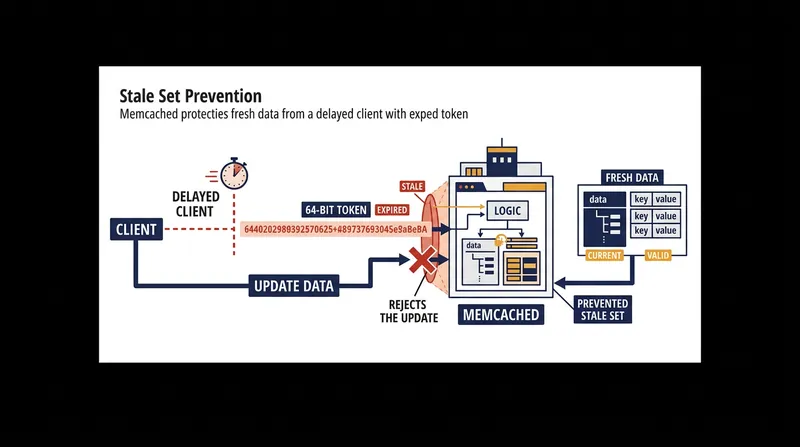 Memcached tracks the 64-bit tokens to reject delayed writes that would otherwise overwrite fresh data.