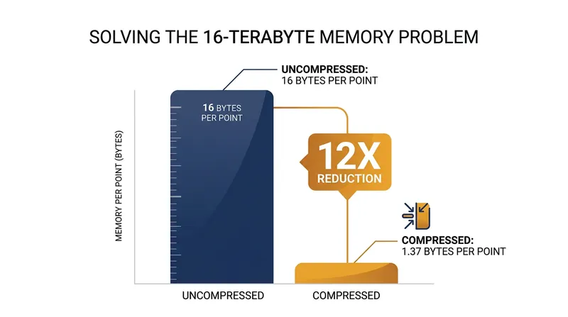 The Gorilla compression algorithms reduced the storage footprint of a single data point from 16 bytes to an average of 1.37 bytes.