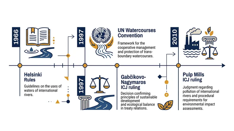 Key legal milestones that established the dominance of equitable utilization in international water law.