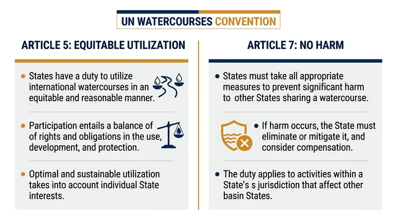The UN Watercourses Convention codifies both principles but relies on Article 10 to state that neither has inherent priority.