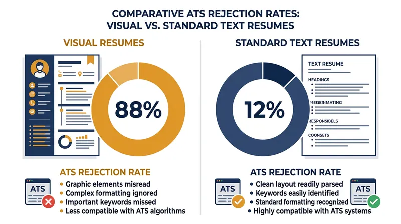 Resumes containing photos or heavy graphics face an 88% automated rejection rate.