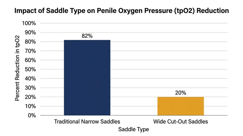 Traditional narrow saddles can slash genital blood flow by over 80 percent within minutes of seated pedaling.