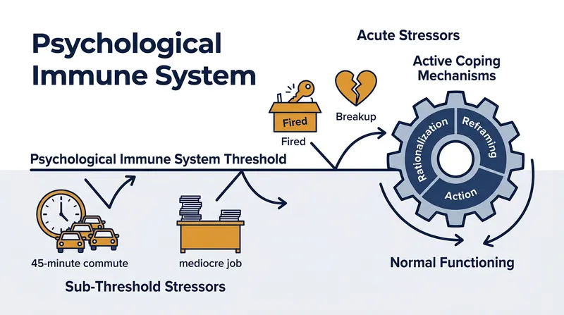 The brain's coping mechanisms require a specific threshold of pain to activate, leaving minor irritants unresolved.
