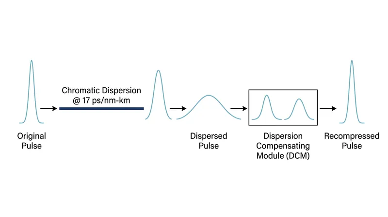 Chromatic dispersion at 1,550 nanometers requires physical compensation to prevent signal blurring.