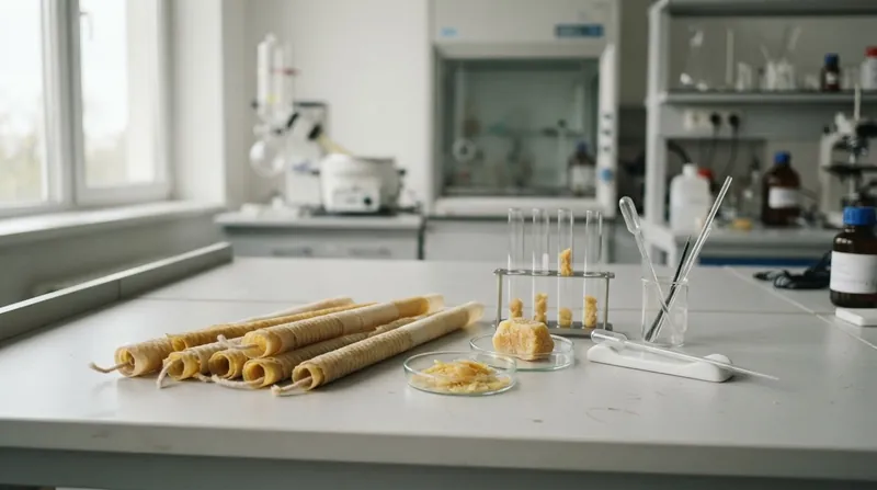 Illustration: Gas chromatography reveals that the brown residue left inside the candle consists entirely of alkanes matching beeswax, not human cerumen.