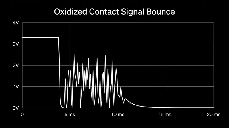 Oxidation causes the electrical signal to fluctuate wildly, which the computer interprets as multiple clicks.