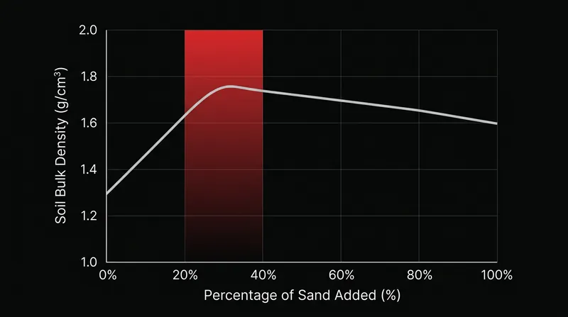 Adding moderate amounts of sand increases bulk density, creating a soil matrix that is physically impenetrable to plant roots.