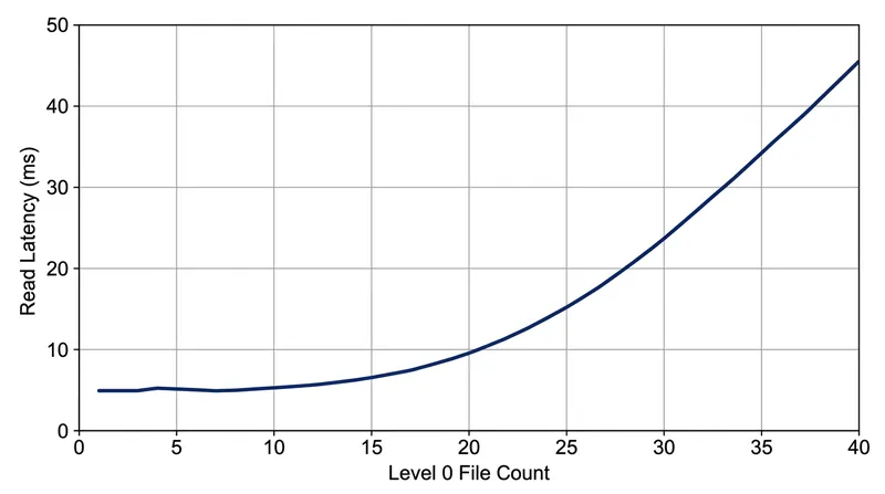 Read latency degrades exponentially as the number of overlapping files in Level 0 increases.