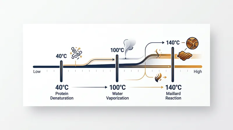 The chemical release relies on reaching the 140°C threshold where the Maillard reaction hardens the crust.