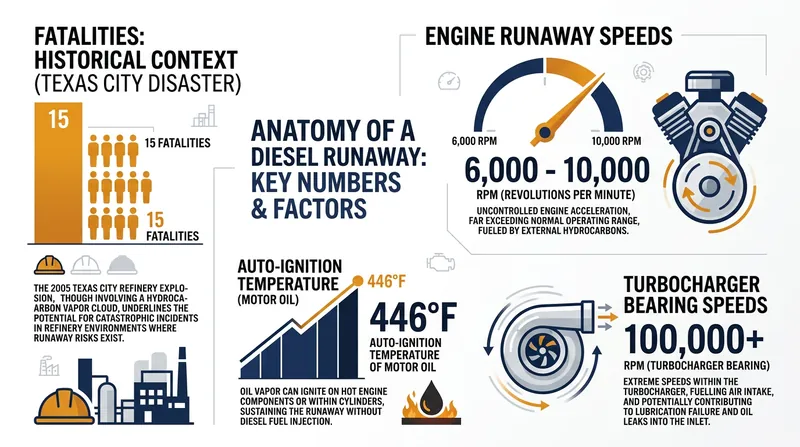 The extreme operating parameters of a runaway diesel engine.