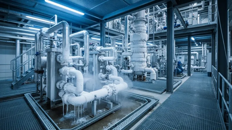 Illustration: Industrial facilities must submerge hydrogen in liquid nitrogen baths to drag its temperature below the inversion threshold.