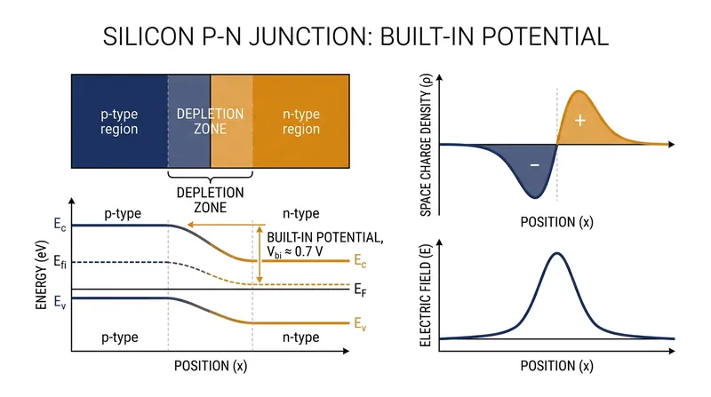 The diffusion of electrons and holes creates a fixed electrostatic barrier known as the built-in potential.