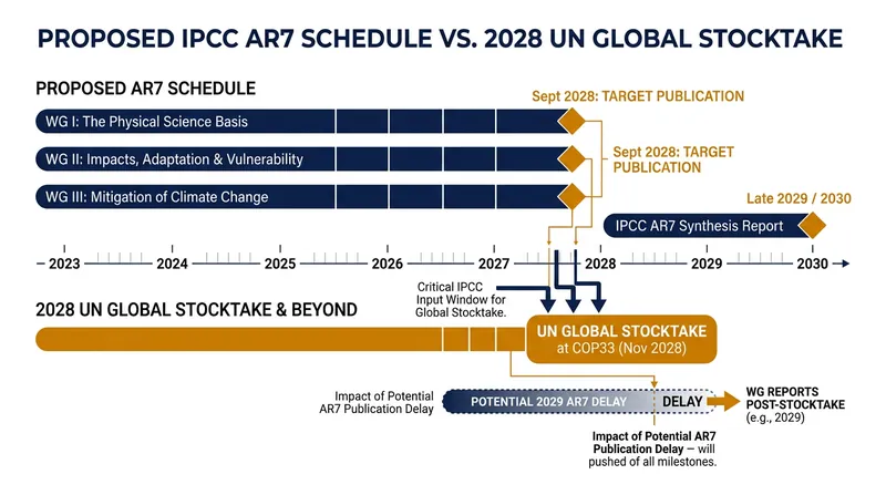 The proposed September 2028 publication timeline is designed to feed directly into the UN's second global stocktake at COP33.