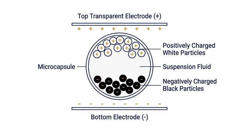 Electrophoretic displays rely on charged pigment particles suspended in microcapsules.