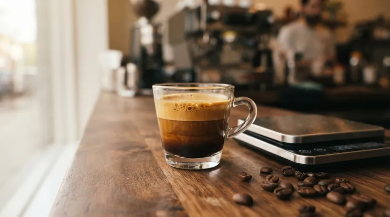 Illustration: Because fresh beans produce highly inflated foam, specialty cafes rely on gravimetric scales rather than visual volume to measure the true liquid yield of a shot.