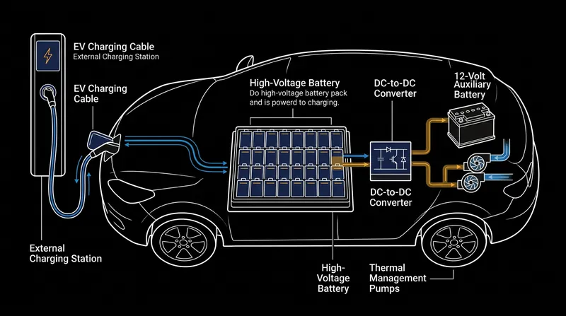 The charging process requires multiple low-voltage systems to remain active, placing continuous parasitic draw on the grid.