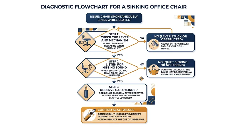 A quick diagnostic check confirms whether the gas lift or the lever mechanism is at fault.