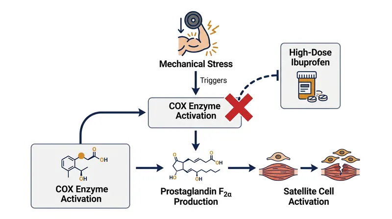 Ibuprofen chemically blocks the cyclooxygenase enzymes, preventing the synthesis of prostaglandin F2α.