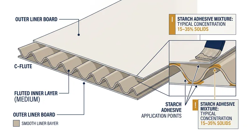 The starch-based glues that bond the fluted layers together contain between 15 and 35 percent digestible solids.