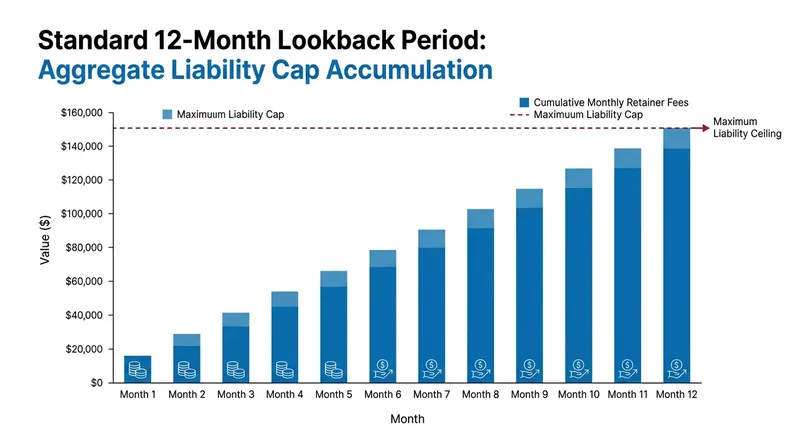 Aggregate liability is typically capped at the total fees paid by the client in the 12 months preceding the claim.