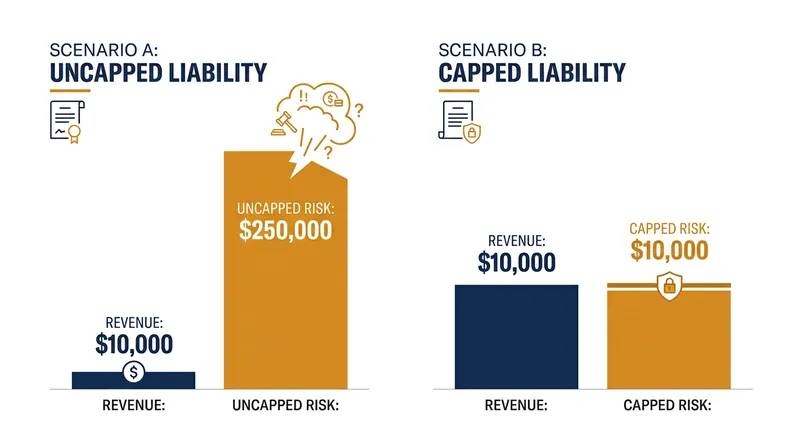 Without a liability cap, a freelancer's financial exposure can vastly exceed the total value of the contract.