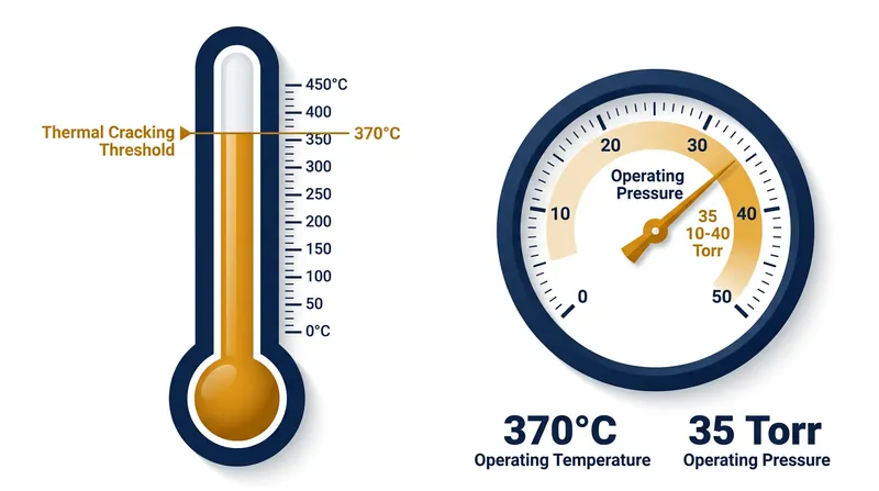 Operating at 10 to 40 Torr allows heavy oils to boil safely below the 370°C threshold where thermal cracking begins.