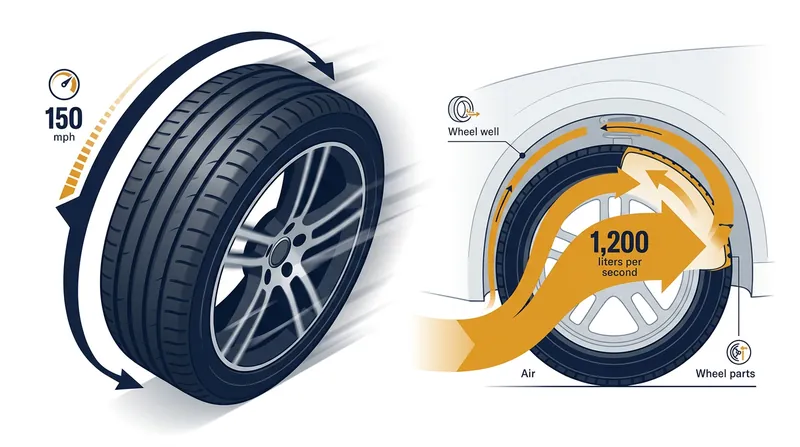 A rotating tire acts as a centrifugal pump, forcing massive volumes of air into the enclosed wheel arch.