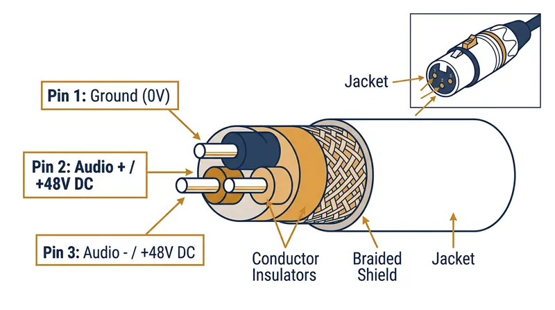 The phantom power standard applies an identical +48V direct current to both the positive and negative audio signal lines.